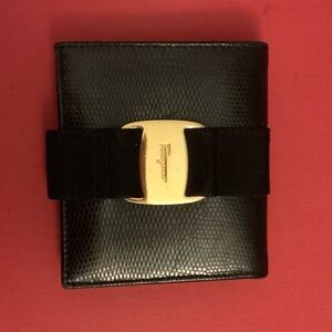Salvatore Ferragamo Black Leather Card Holder with Gold Logo